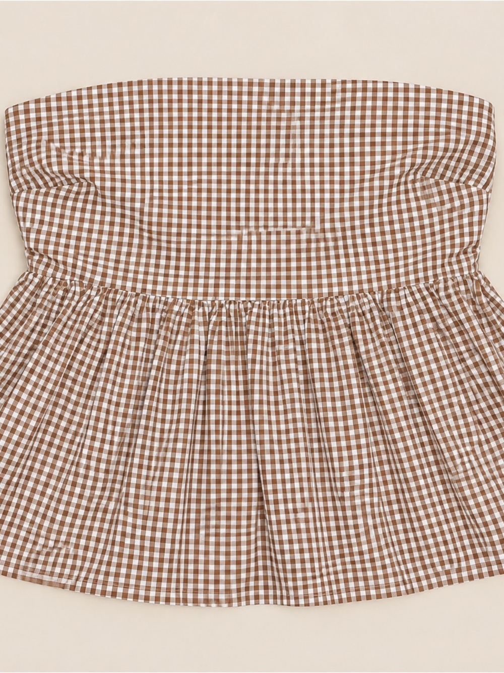 Strapless Gingham Crop Top in Brown - Unbranded